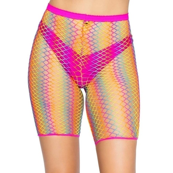 RAVE Festival Fishnet rainbow ombré Biker Shorts - Picture 2 of 5